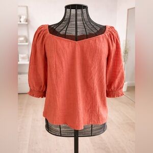 a.n.a Women's Blouse Top textured fabric light red size large puffy sleeves